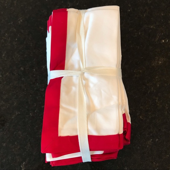 New Williams Sonoma Bordered Hotel Napkins, Set of 12, White & Red Cloth Napkins - Picture 9 of 11